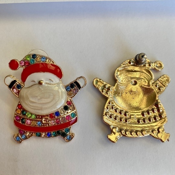 Santa Holiday Rhinestone Pierced Enamel Earrings - Picture 2 of 8